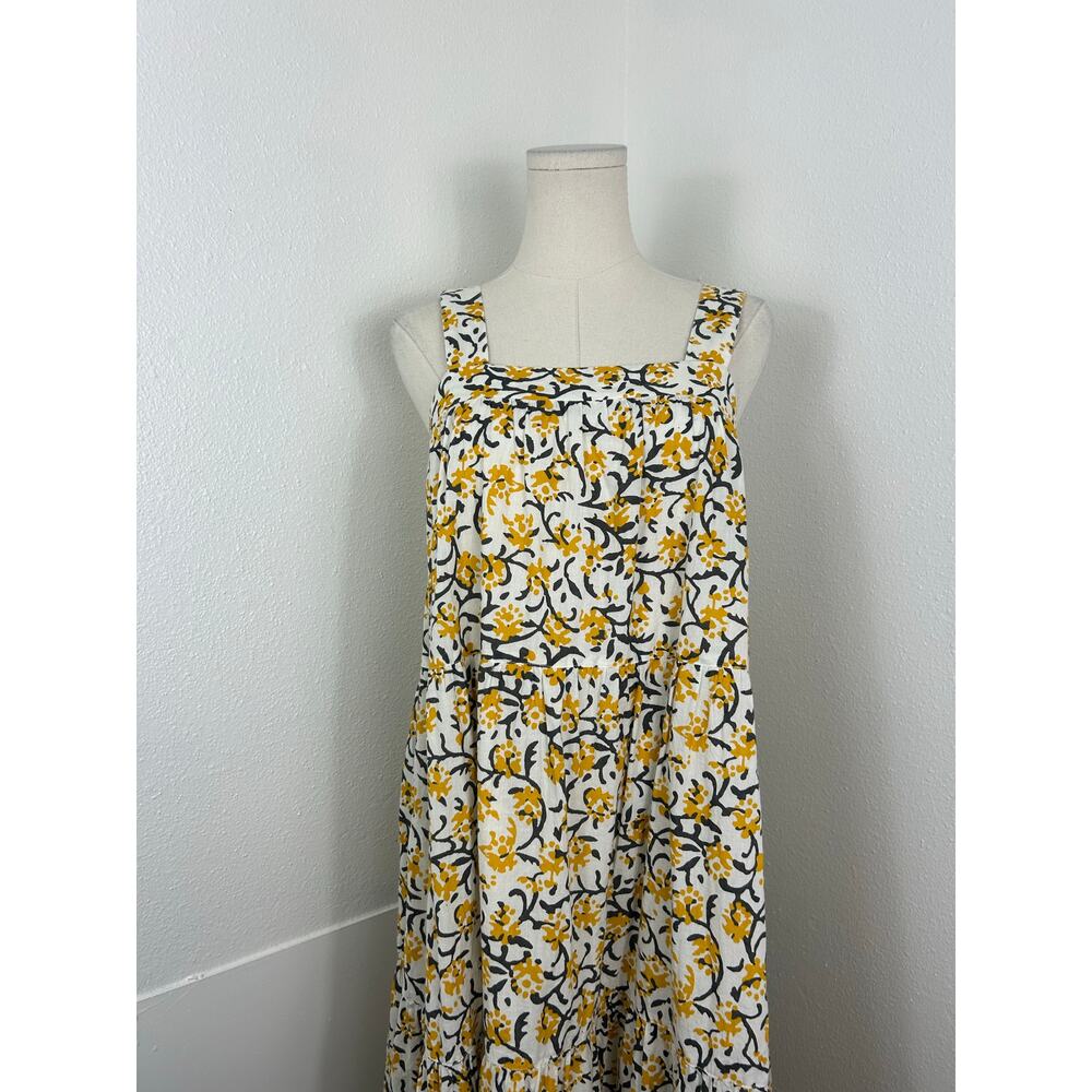 Lilla P Peplum Seam Tiered Floral Tank Midi Dress Yellow XS - Picture 4 of 8